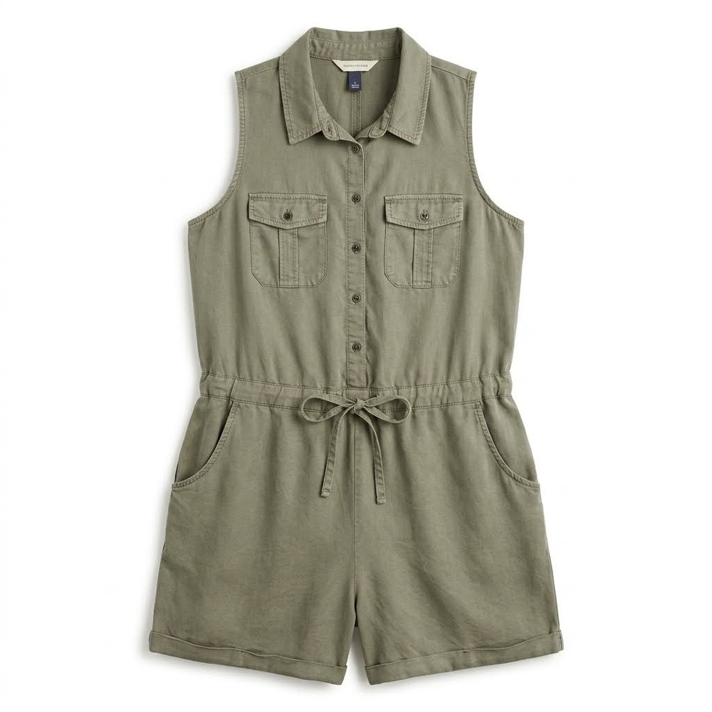 Universal Thread Romper Women Large Olive Green Utility Sleeveless Lyocell